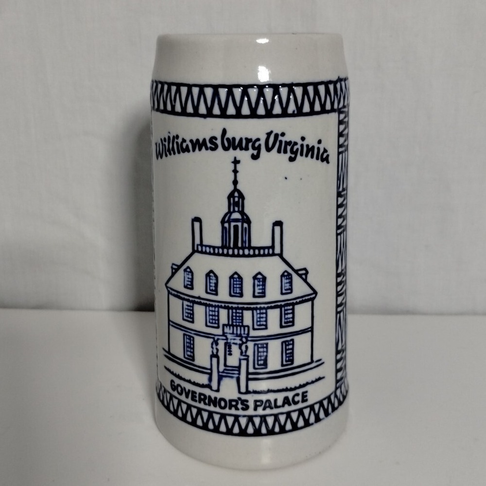 Williamsburg Virginia Souvenir Mug Governor's Palace Cerarte Brazil Blue & White
